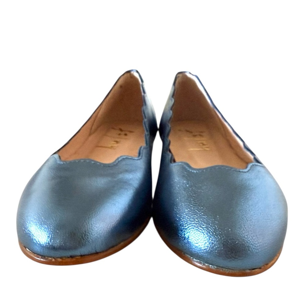 French Sole FS/NY Jigsaw Metallic Blue Leather Scalloped Ballet Flats - Picture 8 of 11